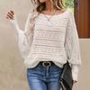 European and American Lazy Wind Women's Crochet Hollow Knitted Sweater Bat Sleeve Pullover One-word Shoulder Autumn and Winter Sweater