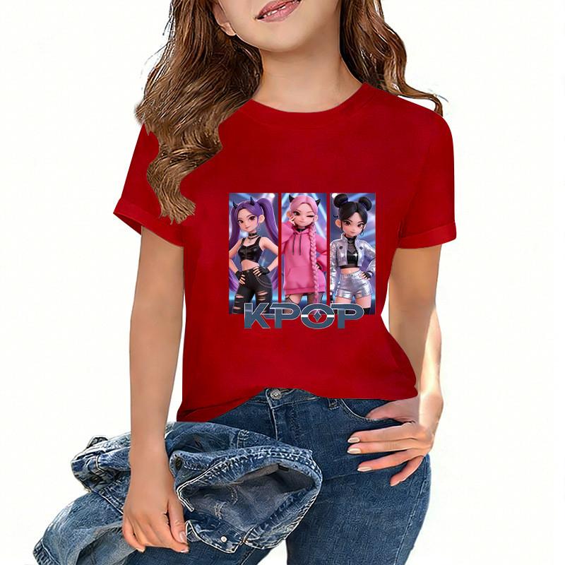Kids Girls Kpop Hunters Zoey Mira Rumi Print Short Sleeves T-shirt