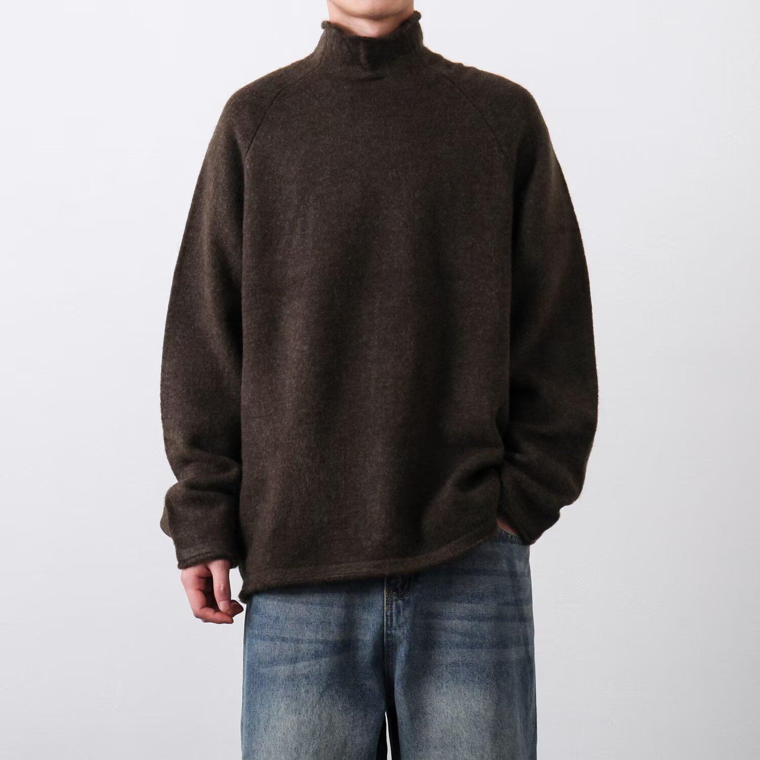 

Men s High-Neck Solid Color Sweater - Autumn/Winter Long-Sleeve Knitwear Casual Base Layer L кавовий