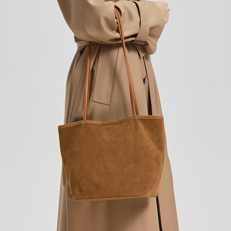 Ladies' suede shoulder bag stylish large capacity high-quality genuine leather casual shopping bag fashiable matching