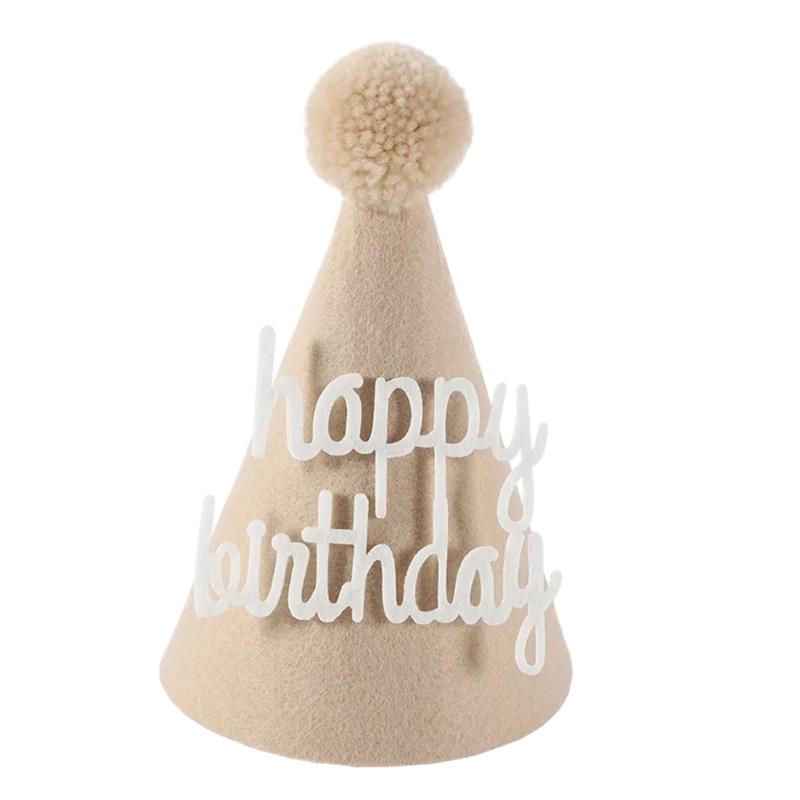 

Brown Coffee Bear Baby Birthday Hat Shower Party Decoration Pom Pom Peaked Cap Adjustable Size for 1st 2nd 3rd Years Old