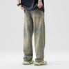 American Classic Style Washing and Old Yellow Mud Jeans Men and Womens Same Comfortable Fit Straight Wide-leg Trousers