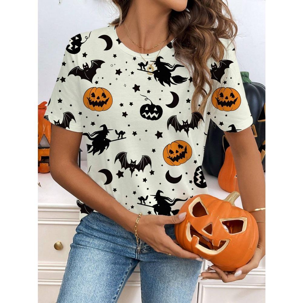 Women's Ghost Pumpkin Pattern Short Sleeve T-shirt Halloween Costume Hip Hop Street Costume Women's Costume Top T-shirt