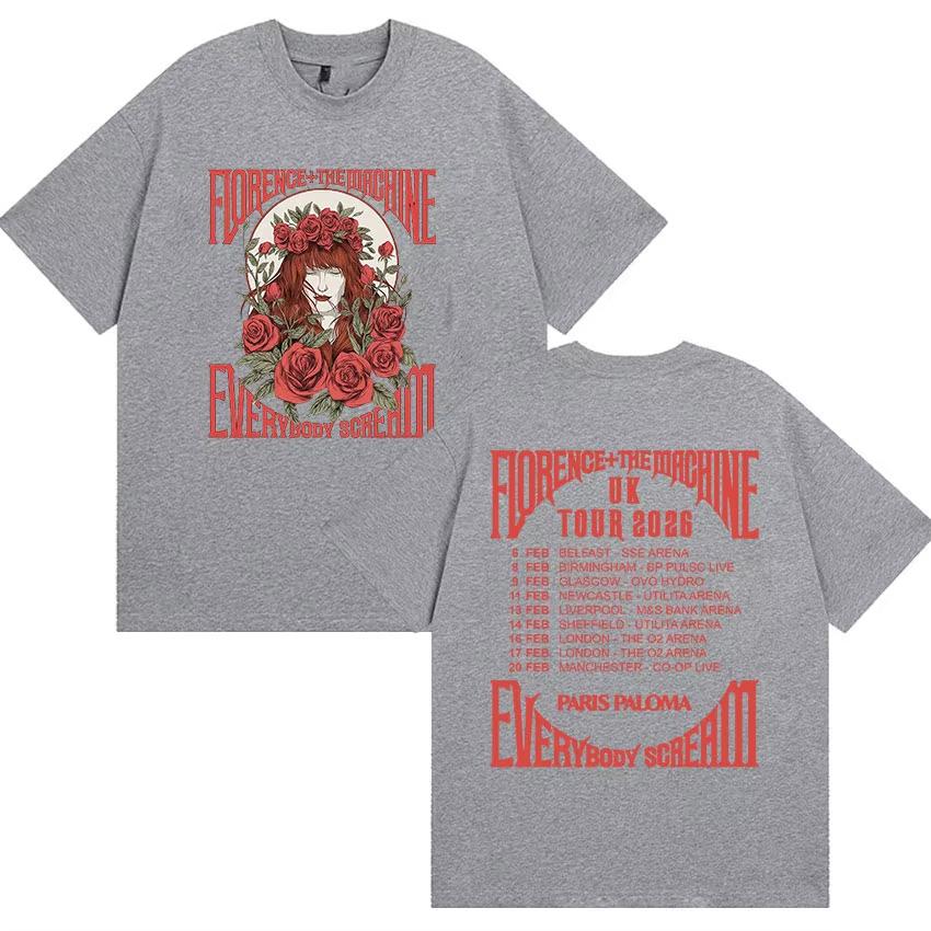 Florence The Machine Everybody Scream Tour 2026 Magliette Stampate Unisex Donna Moda Vintage Puro Cotone Maglietta Streetwear