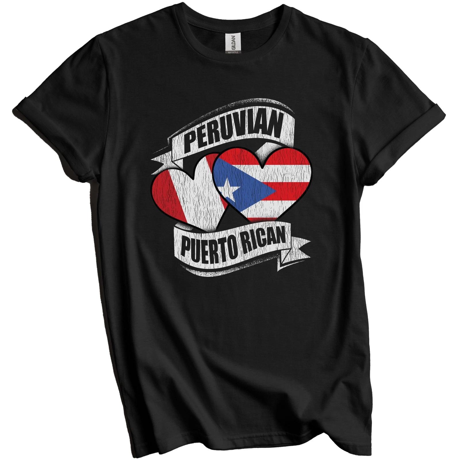 Peruvian Puerto Rican Hearts Peru Puerto Rico Flags T-Shirt 2XL