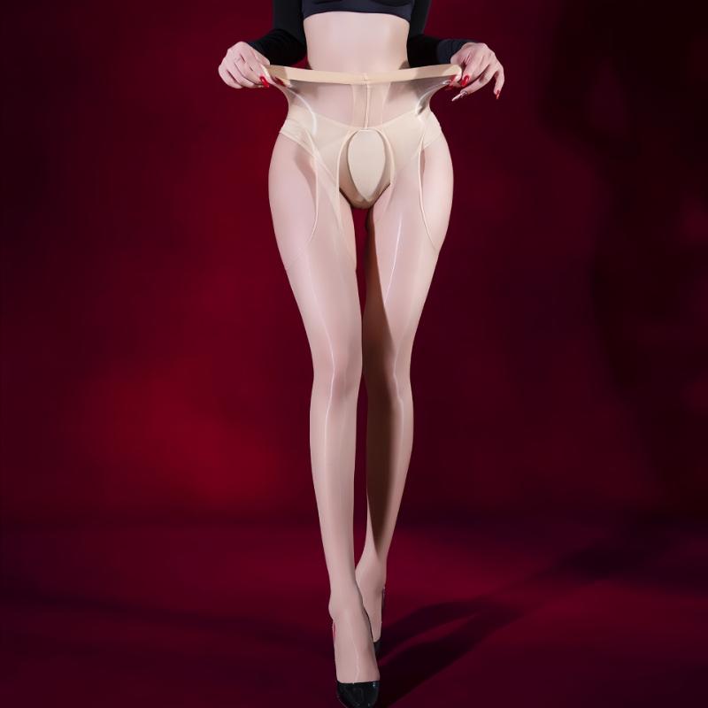 Pantyhose Women Four-Sided Hollow Aurora Open Crotch Stockings 3D Ultra-Thin Shiny Glossy Silky See-Through Lingerie Sockings
