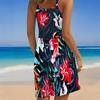 Damen Übergröße Ärmellos Rundhals Strandkleid Lebendiger Tropischer Pflanzenblumen-Print Unregelmäßiger Saum Locker Sommerkleid