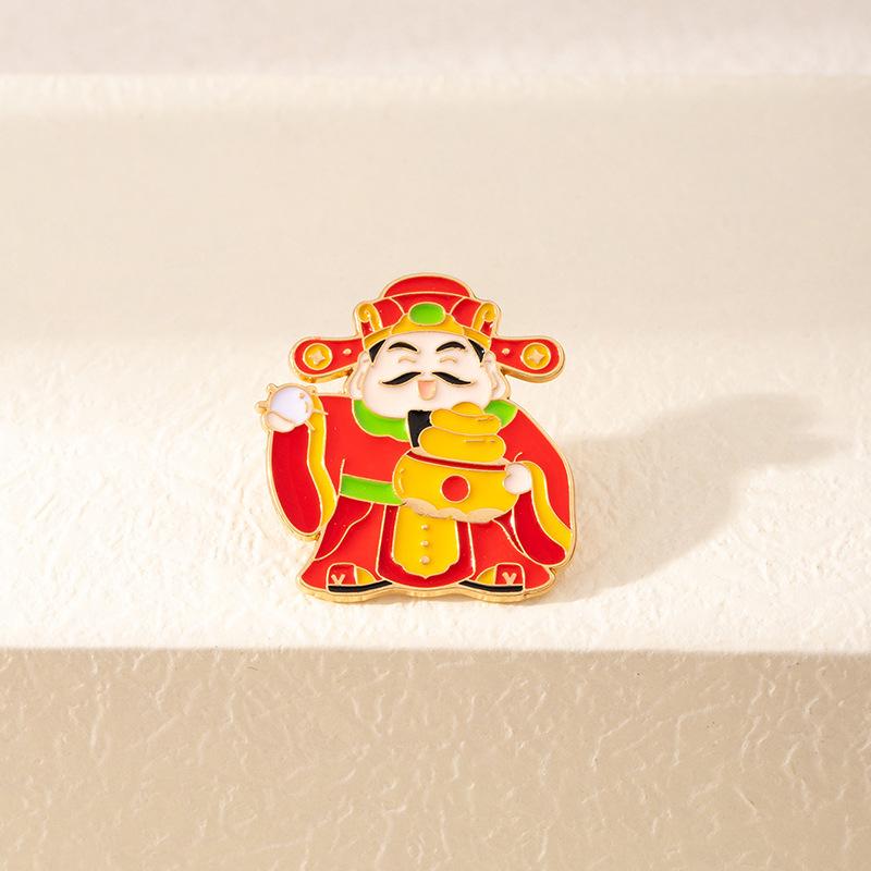 

Chinese Style God Of Wealth Wufu Metal Brooch Red Festive New God Of Wealth Fu Lu Shou Good Luck Bag Decoration