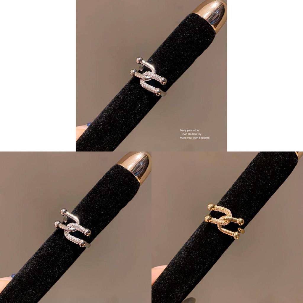 Vintage Copper Cross Ushaped Open Ring With Zirconia For Womens Fashion Jewelry