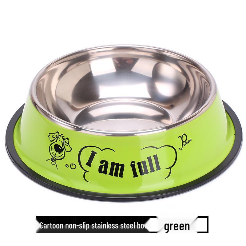 Anti-Spill Stainless Steel Pet Bowl with Rubber Bottom and Paw Print Design