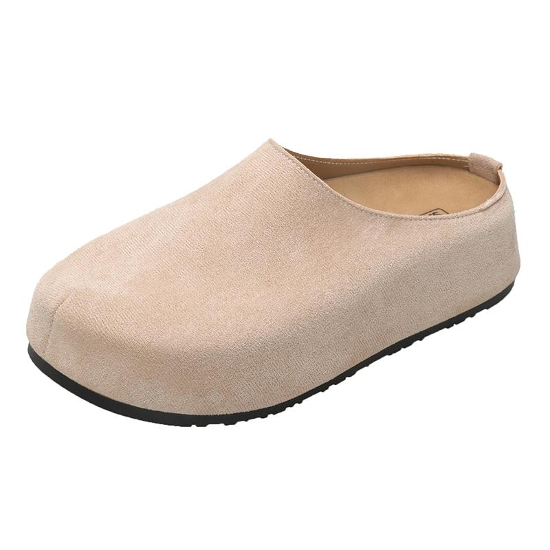 Baotou Mid-heel Flat Shoes New Summer Round Head Deep Mouth Suede Soft Sole Anti-slip Wear-resistant Slippers
