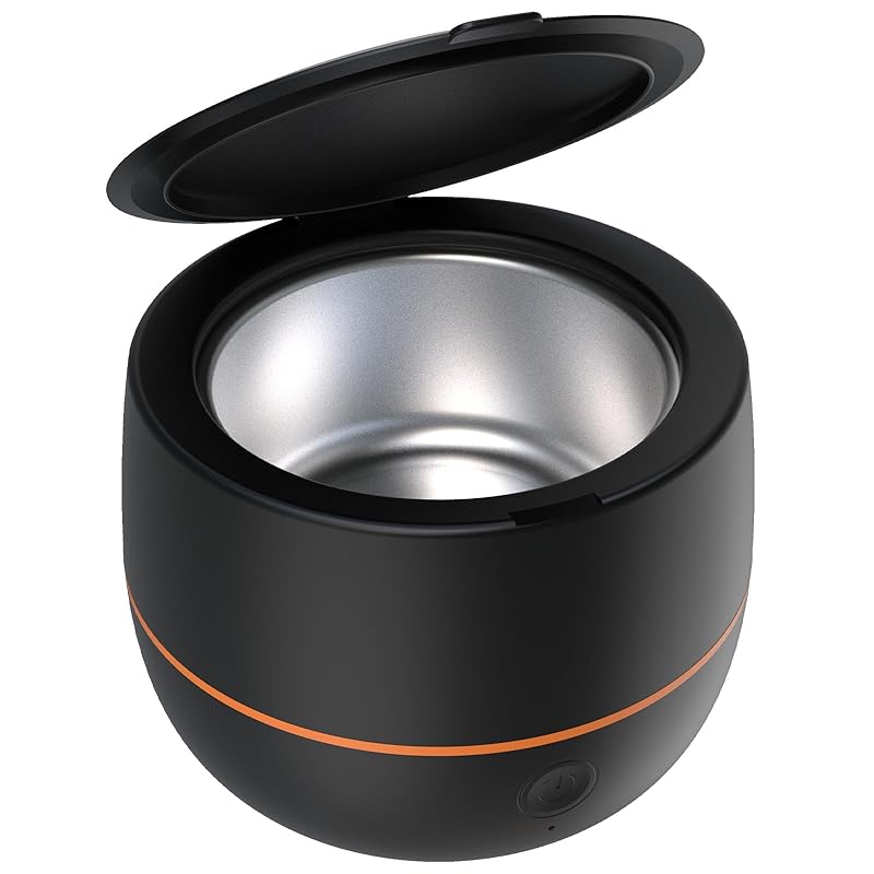 ARGOMAX Ultrasonic Retainer Cleaner for Dentures: 24W 200ml Portable Ultrasonic Cleaner Machine for All Dental Aligner, Braces, Mouth Guards, Black+Orange