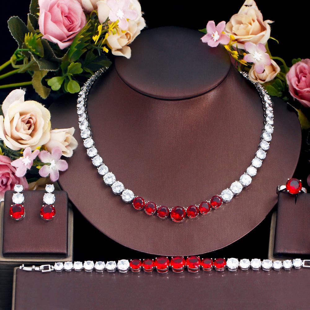 Wind Banquet Dress Accessories Four-Piece Chain Zircon Necklace Earrings Bracelet Ring Set