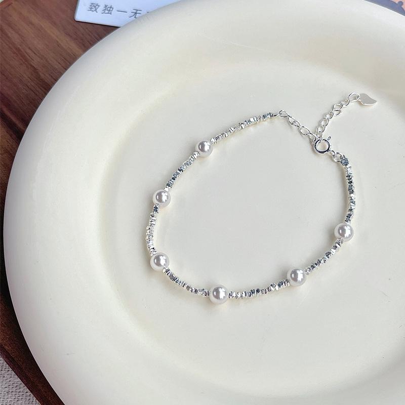Sterling Silver Pearl Bracelet for Women: Elegant French Retro Design, Minimalist & Versatile.