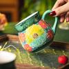 Retro hand-painted floral pattern contrasting color large capacity coffee, milk tea, and water cup