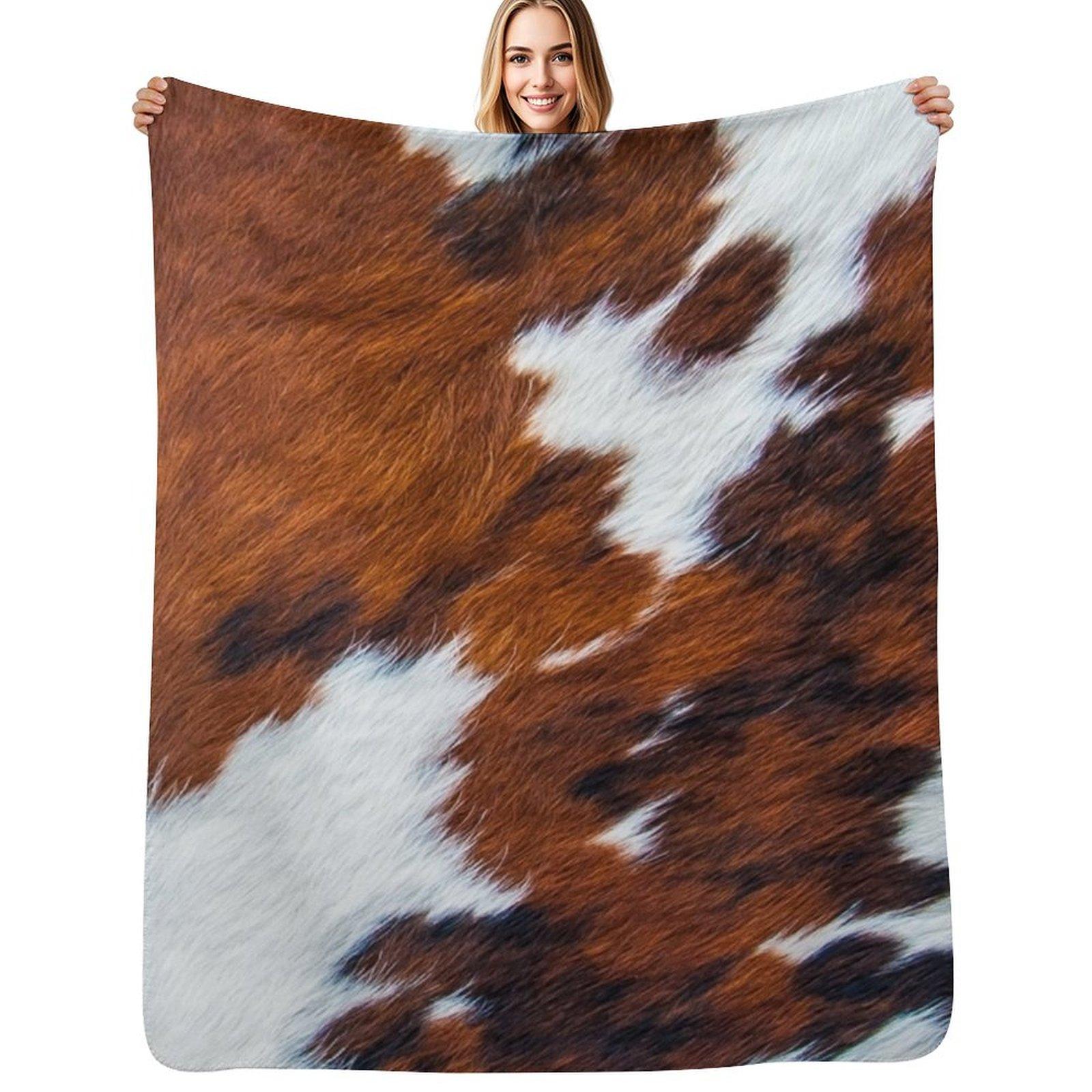 Rustic brown cowhide, animal skin pattern Throw Blanket Cozy Light Blanket for Travel Camping Picnic Size: 75*100cm, Weight: 230 GSM