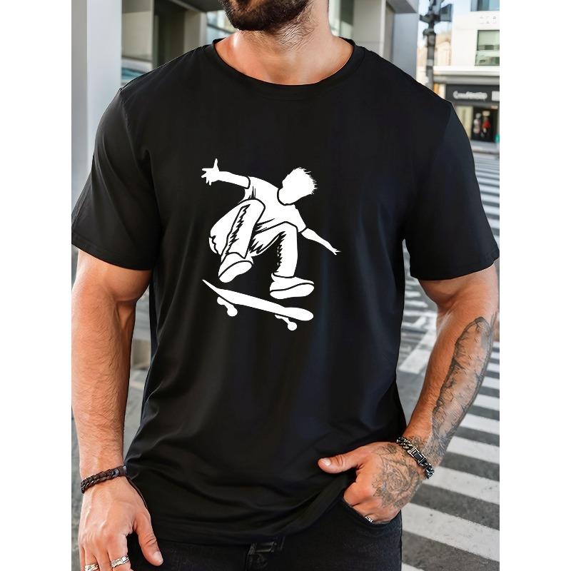 European sizes Men s Skateboarder Graphic Summer Casual Crew Neck Short Sleeve T-Shirt S чёрный