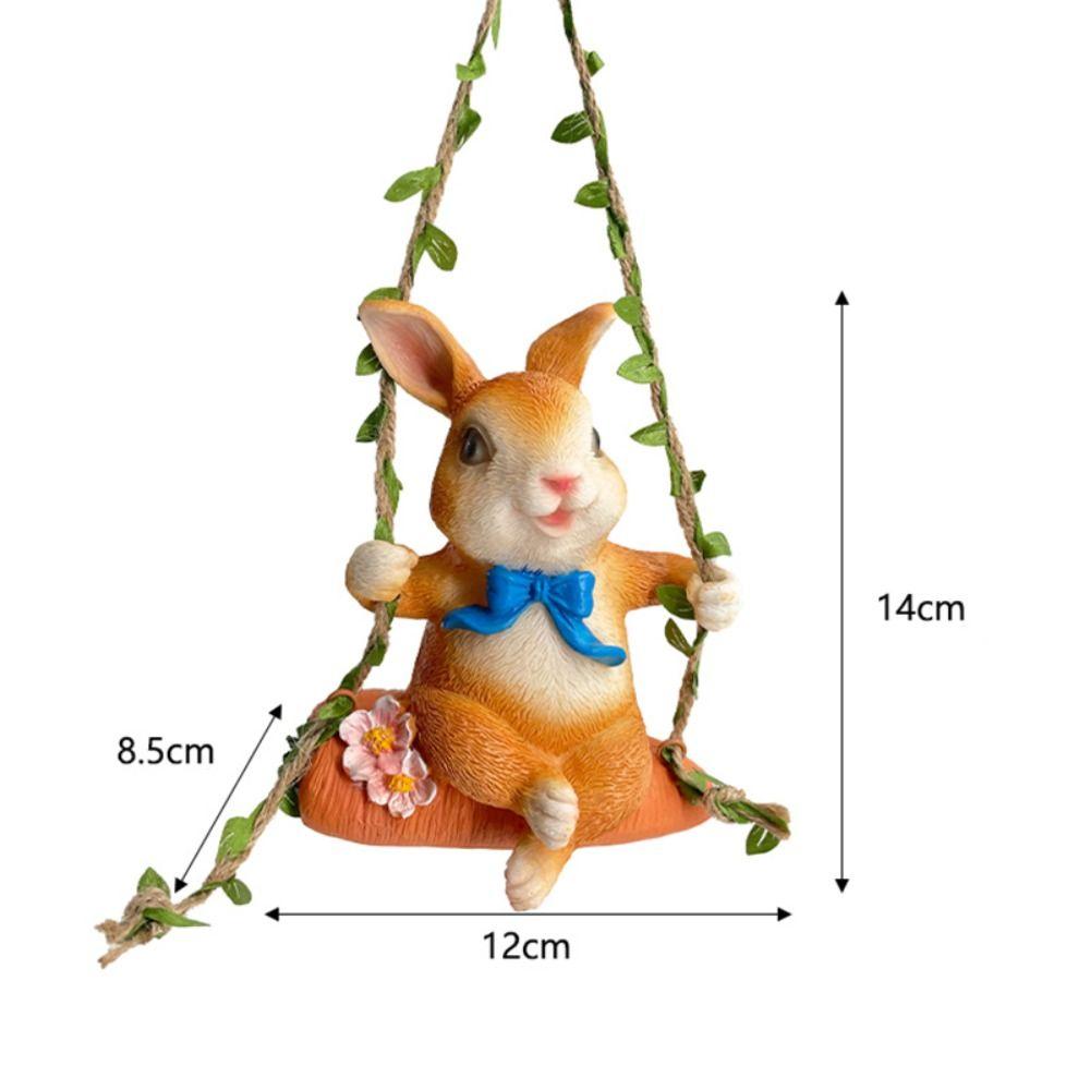 Resin Swing Rabbit Ornament Cute Miniatures Figurine Garden Decor Bunny Statue Pendant  Balcony