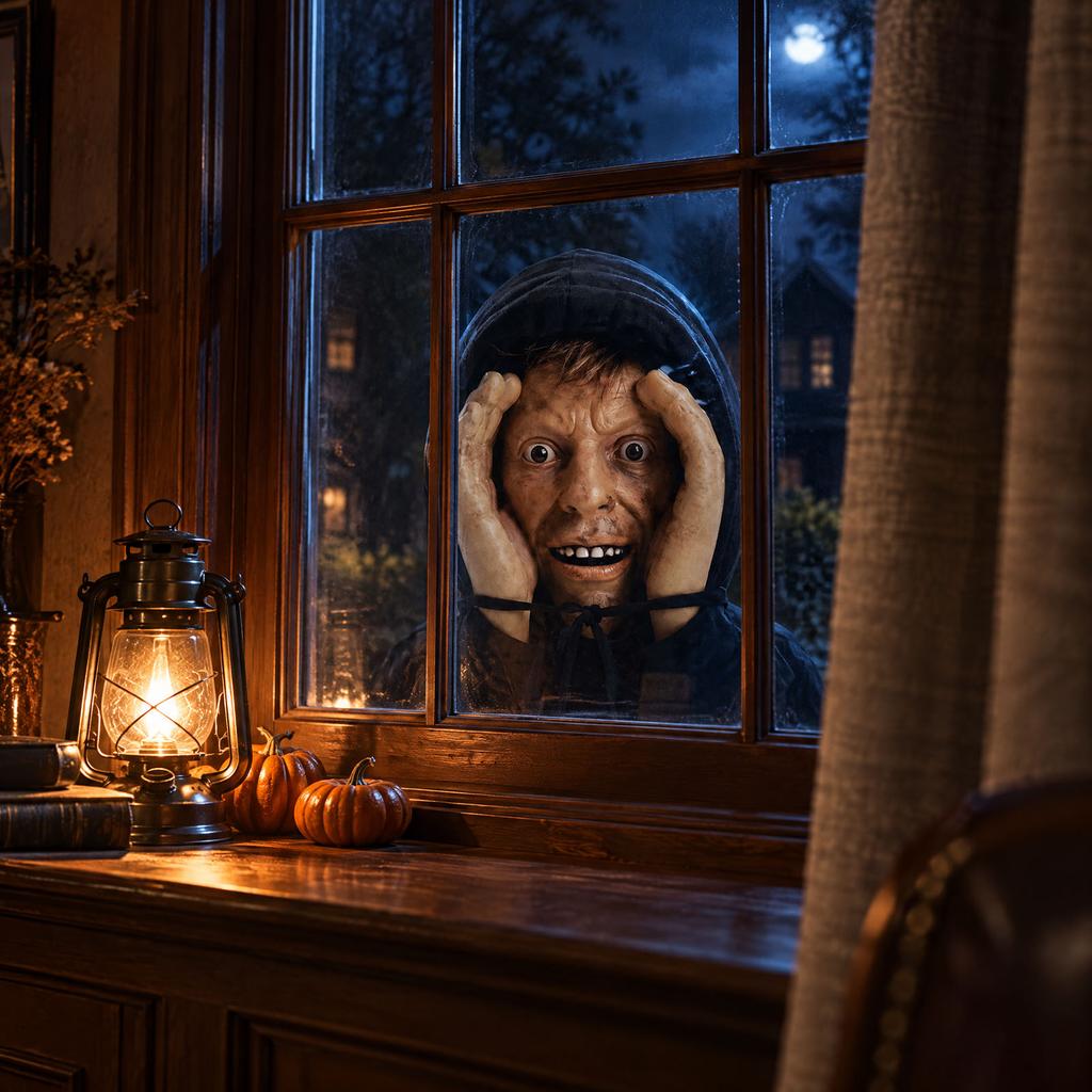 Peeping Stranger Face Window Decor Halloween Creepy Scary Prop Suction Cup 23x20cm