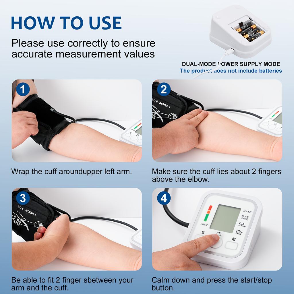 All-in-One Portable Upper Arm Blood Pressure Monitor Large LCD Display One-Touch Operation Voice Reports Hypertension Alerts