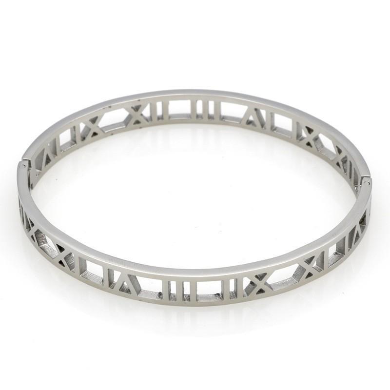 Accessories Fashion Roman Numerals 18K Vacuum Plated Titanium Steel Bracelet Women'S Hollow Titanium Steel Bracelet