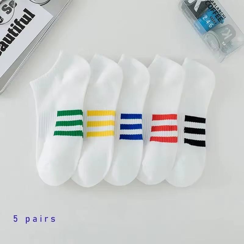 10 Paires de Chaussettes Socquettes Simples à Rayures et Motifs Lettres pour Homme, Chaussettes Confortables, Respirantes, Douces et Absorbant la Sueur pour l'Extérieur pour Homme