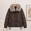 Winter European black cotton-padded jacket for women, small man, new style, fashionable big fur collar short cotton-padded jacket