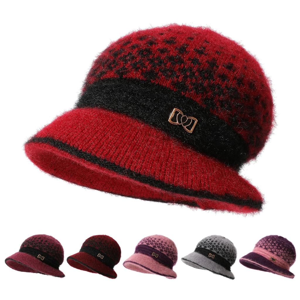 Middle Aged and Elderly Women Old Ladies Warm and Fashionable  Large Brimmed Woolen Hats and Knitted Hats