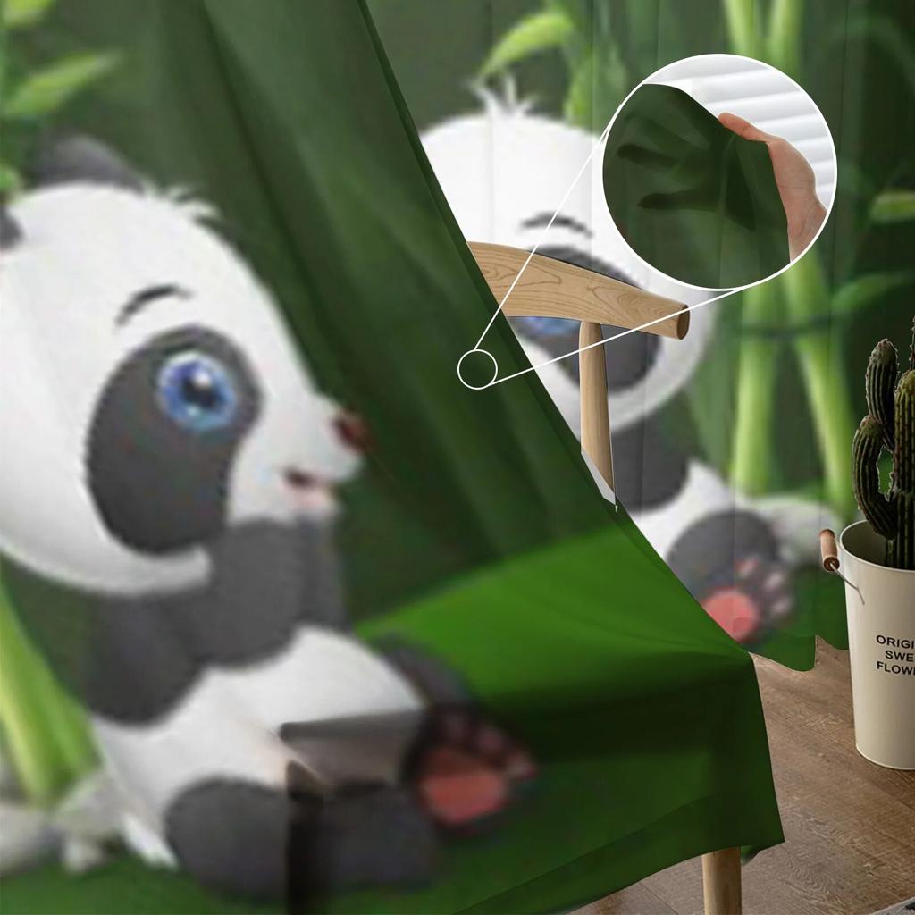 Cartoon Baby Panda In The Jungle Bamboo Sheer Curtains For Bedroom Living Room Tulle Curtains For Kitchen Window Voile Curtains