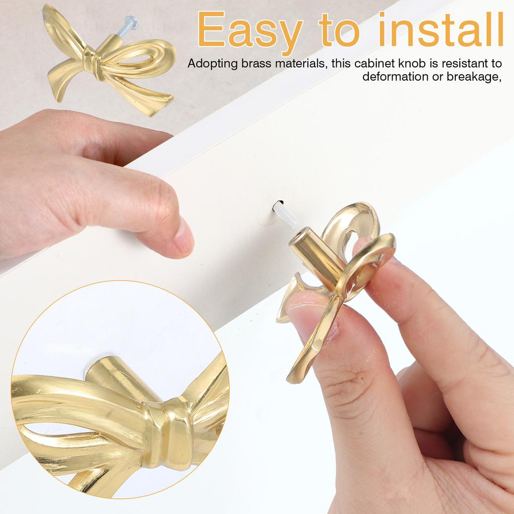 2Pcs Bowknot Cabinet Pull Handle Brass Knobs for Drawer Wardrobe Dresser Cupboard Decorative Furniture Hardware