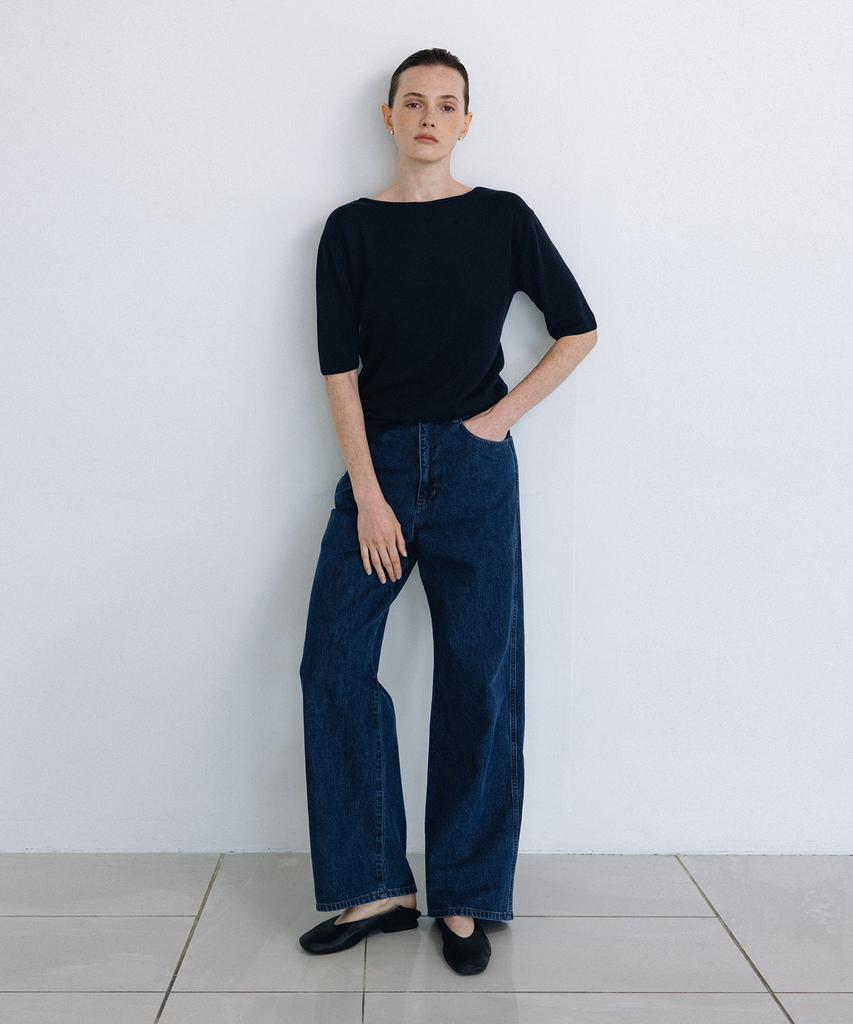 Beullaengkeulumumeon Boat Neck Half Knit_Navy