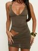 European & American Slim Sexy Low-cut Hollow Backless Halter Bodycon Short Dress