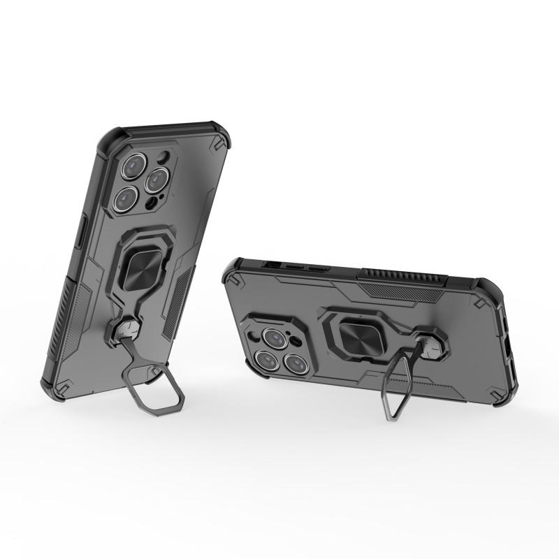 For iPhone 13 Pro 6.1 inch Phone Case WANLONFENG PC TPU Back Cover Kickstand with Tempered Glass