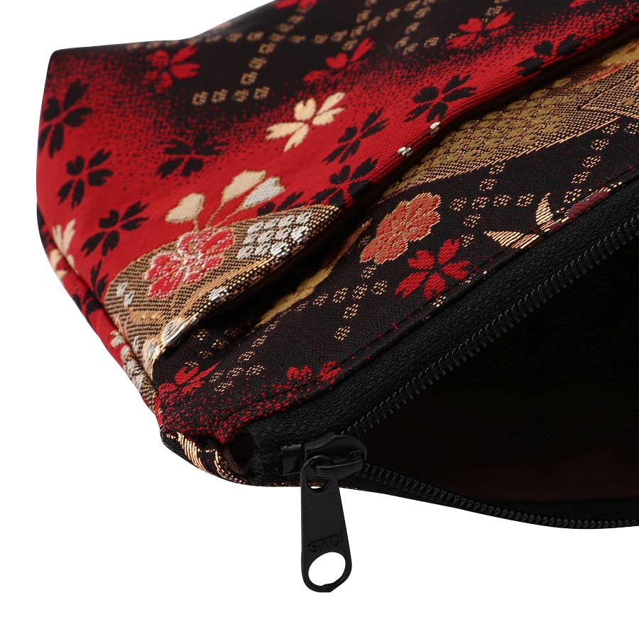 Senshishuin Nishijin Brocade Pouch with Red Fan Cherry Blossom Design (with Lining) (Small)