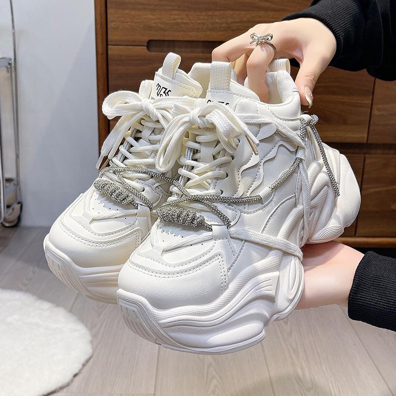 Fashion platform dad shoes women's shoes 2025 autumn and winter new heightening rhinestone chain versatile casual sports shoes
