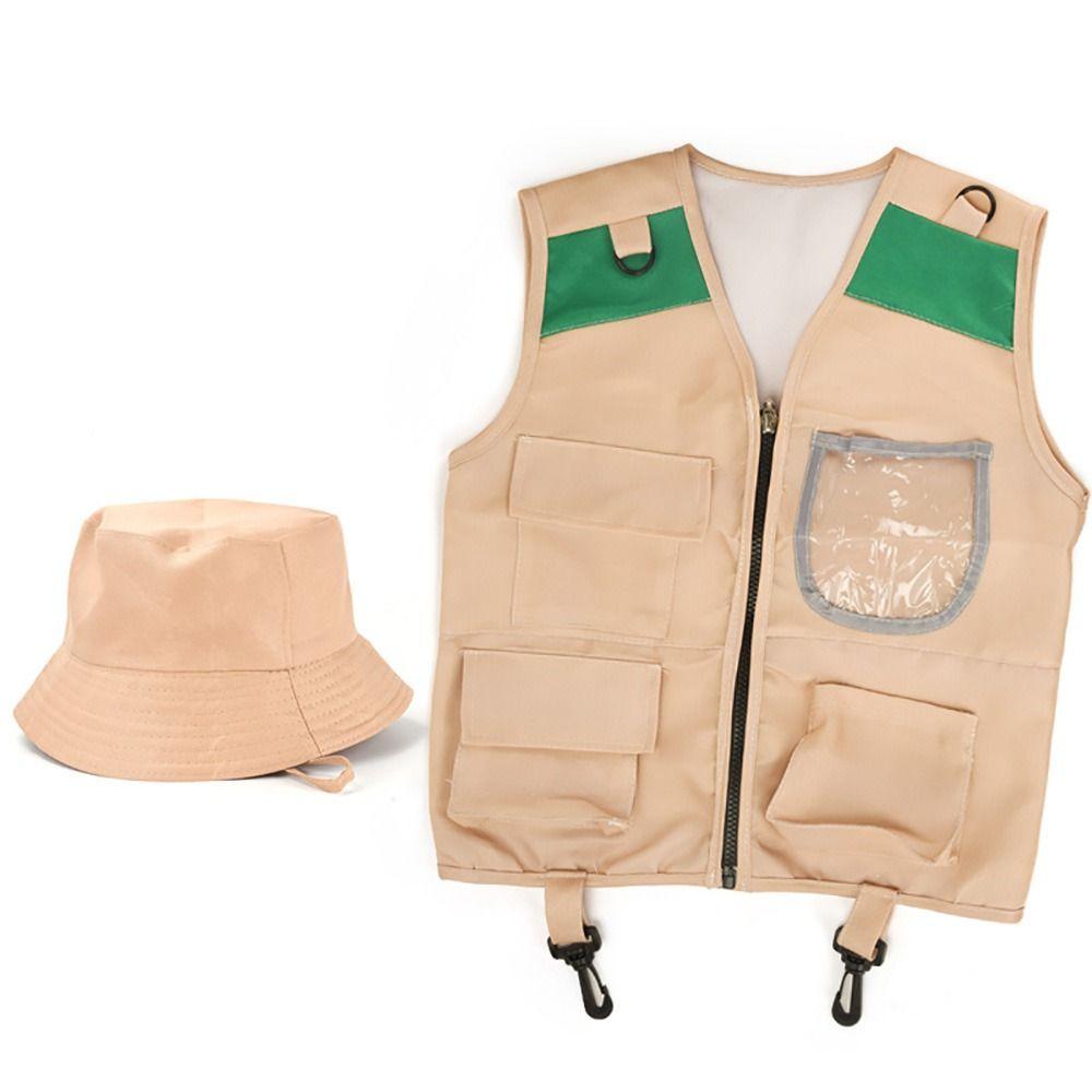 Multicolor Kids Explorer Hat Vest Dress Up Game Cosplay Costumes Kid Outdoor Adventure Kit  Unsex