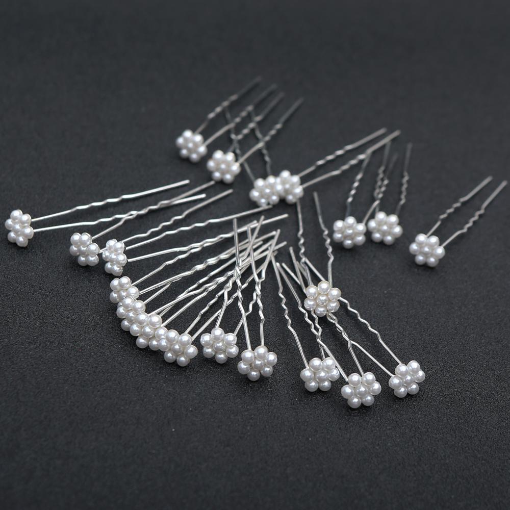 20pcs Fashion Luxury Pearl Plum Blossom Bridal Hairpin Vintage U-Shape Alloy Hairpin Fork Floral Headpiece Wedding Hair Jewelry