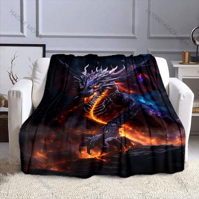 Mehrere Größen Drachenfeuer Sternenhimmel Print Decke Flanellmaterial Weich Warm für Alle Jahreszeiten Zuhause Outdoor Camping Picknicks Wohnmobil