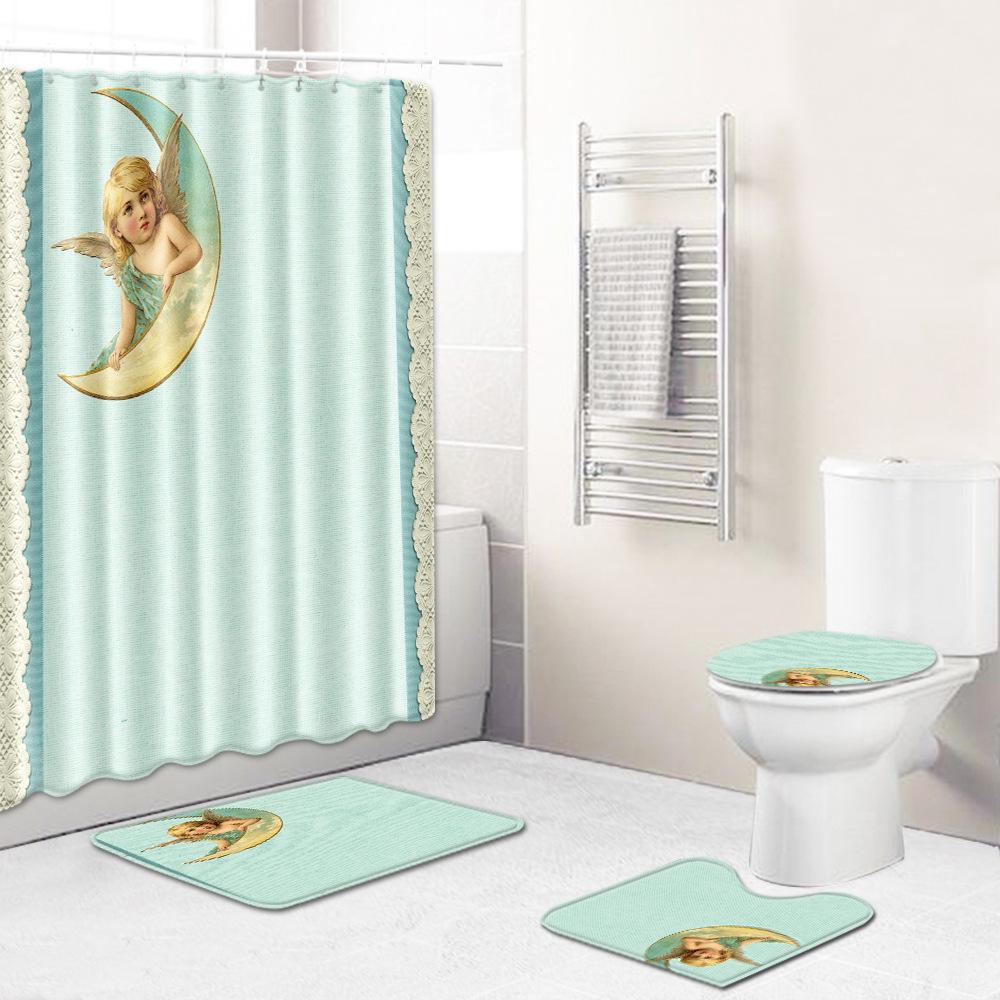 Creative Bathroom Non-Slip Floor Mat, Shower Curtain Combination Carpet, European And American Style Explosion Woman