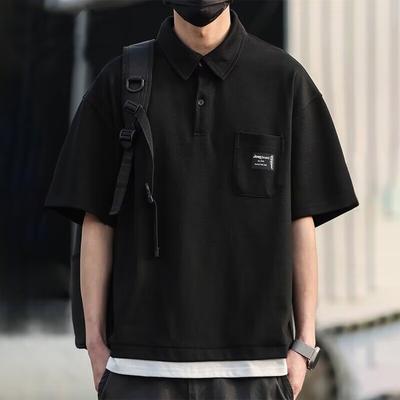 Japanischer Retro-Trend Feuchtigkeitstransportierend Weich Hochwertig Atmungsaktiv Herren Locker Poloshirt--Knitterarm Lässig Sportlich Kurzarm Kragenhemd