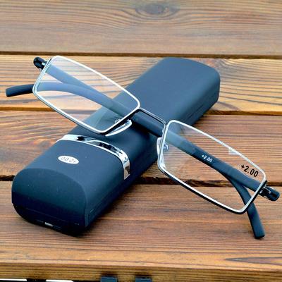 Yukarı Yarım Jant Alaşımlı Siyah Çerçeve Taşınabilir Gözlükler Çok Kaplamalı Lensler Moda Okuma Gözlükleri +0.75 ila +4 CASE ile