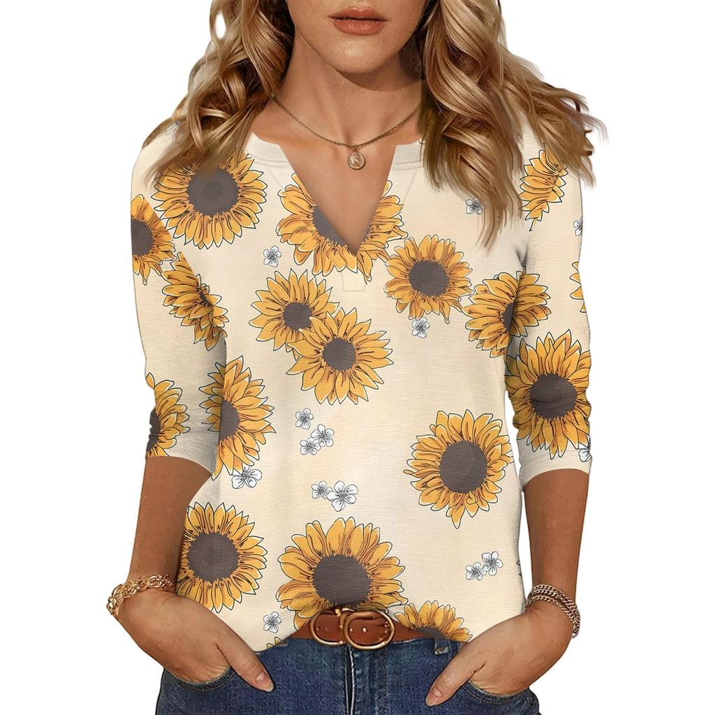 Women's Casual Fashion Sexy Comfortable V-Neck Floral Seven Sleeve Top