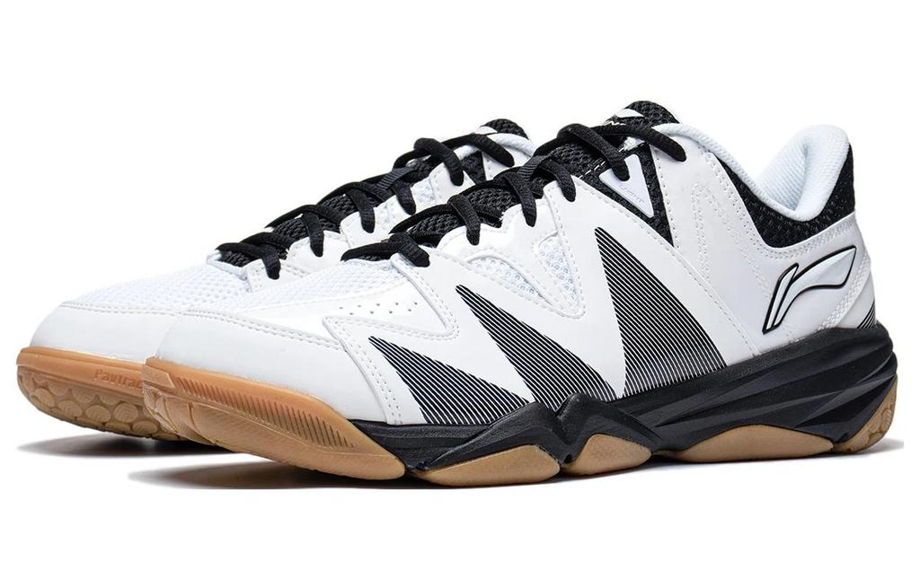 Li Ning Seamless Textile, Synthetic Leather Abrasion Resistant Breathable Low Top Badminton Shoes Unisex White Black AYTT025-1