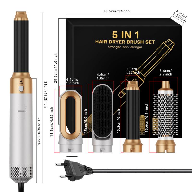 Set Spazzola ad Aria Calda Intercambiabile 5 in 1, Asciugacapelli Multi-Funzione Professionale, Arricciacapelli, Piastra, Styler ad Aria Calda da 1000W per Tutte le Acconciature