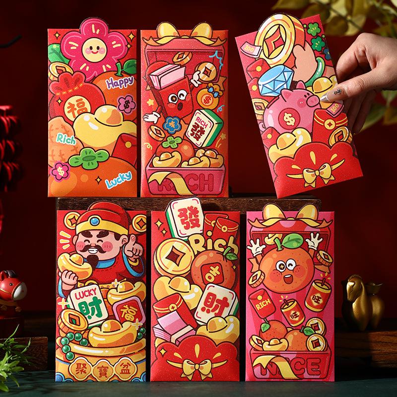 6Pcs 2026 Horse Year Cartoon Zodiac Horse Patten Lucky Red Envelope Creative Spring Festival Gift Money Envelopes Red Packet