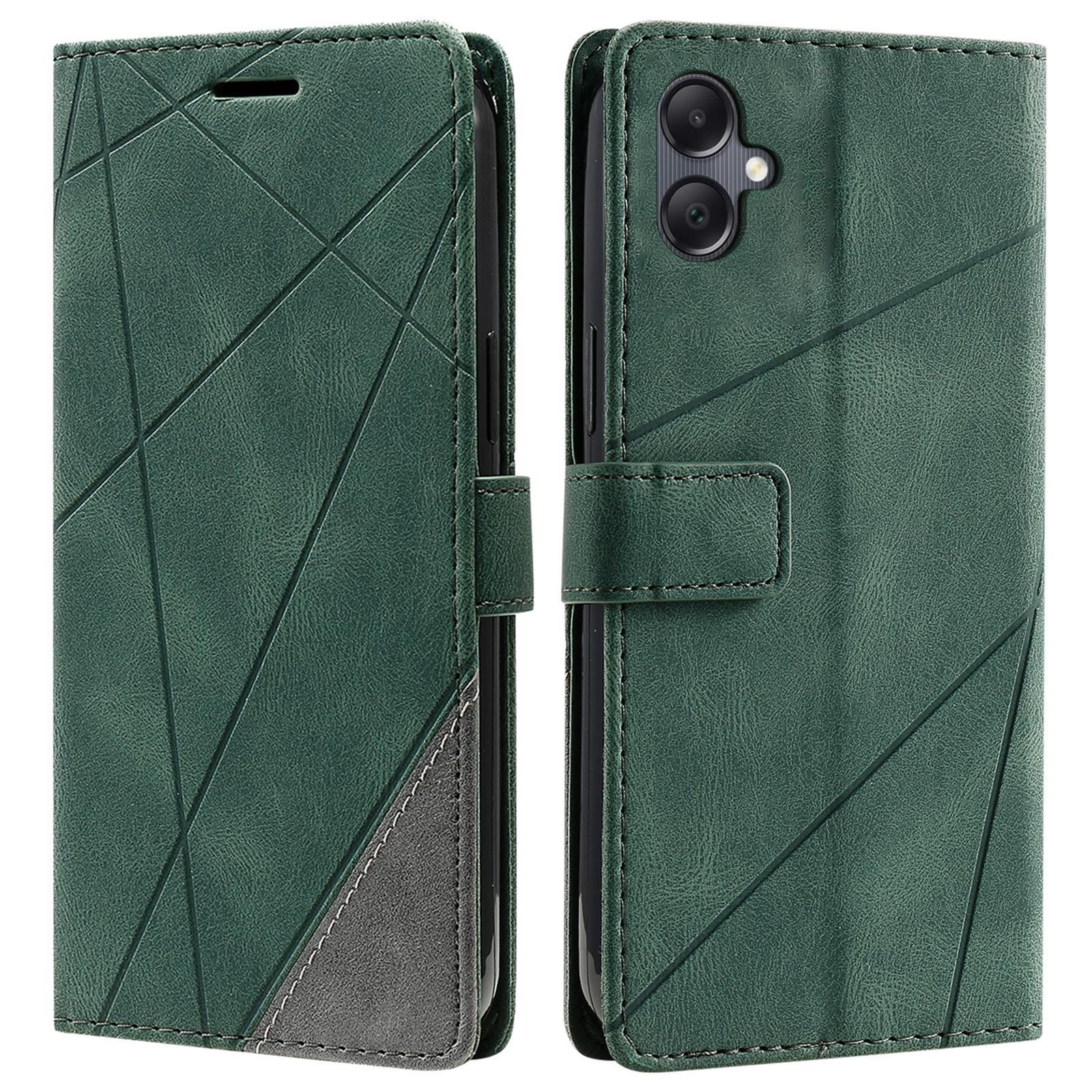 

For Samsung Galaxy A06 4G Case Imprinted Lines PU Leather Splicing Wallet Phone Cover D