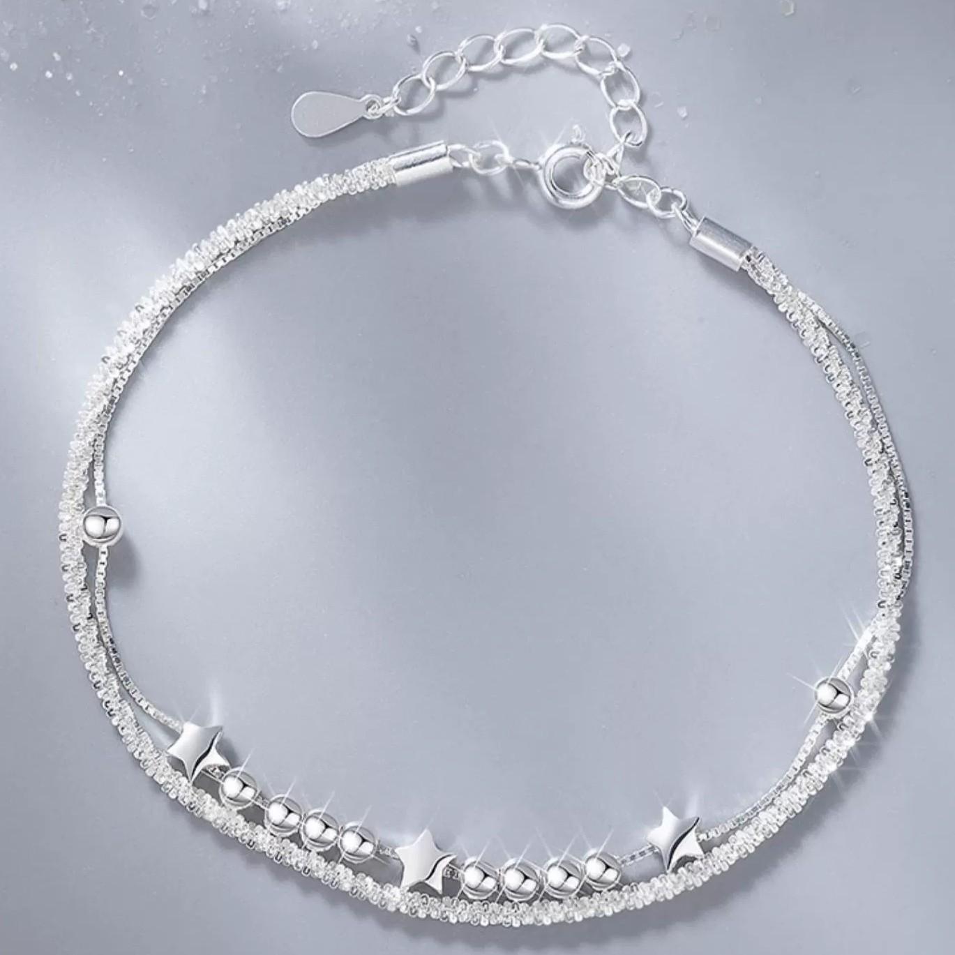 

Fine 925 Sterling Silver Stars Chain Bracelets for Women Luxury Designer Starry Sky Bead Bracelets Party Charms Jewelry Gifts