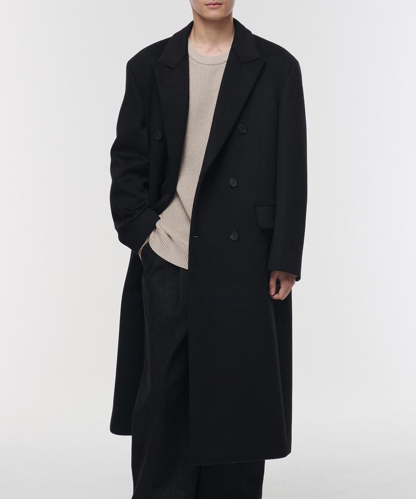 Musinsa Standard Cashmere Blend Daddy Shoulder Double Long Coat [Black]
