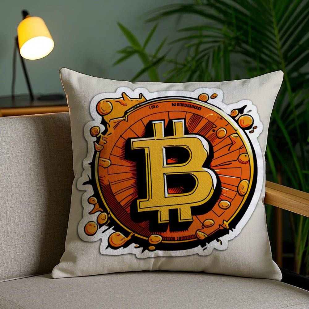 Bitcoin Cryptocurrency Btc Pillow Case Home Dorm Chair Back Short Plush Double-sided Printing Office Nap Time Cushion Cover