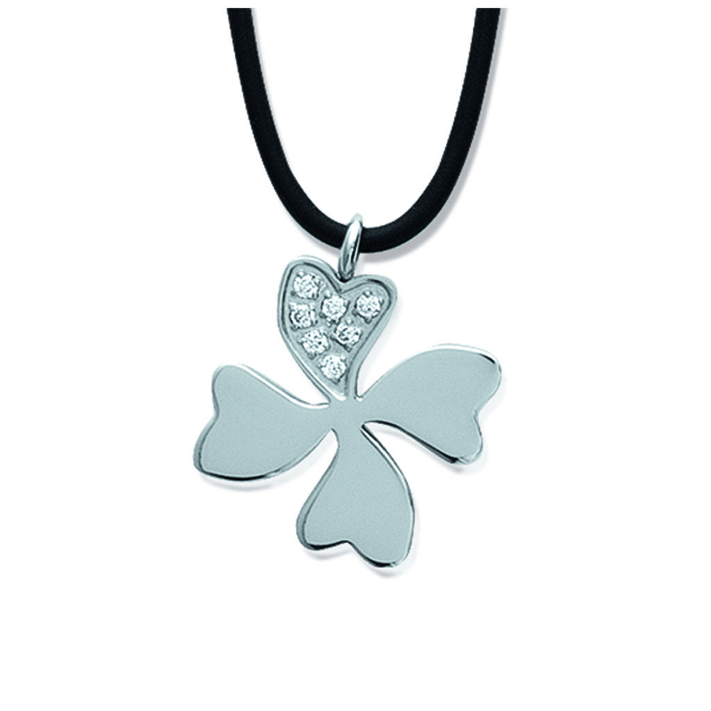 Les Trésors De Lily [K3696] - Steel Necklace 'Clover' White Silver Black - 18x18 Mm
